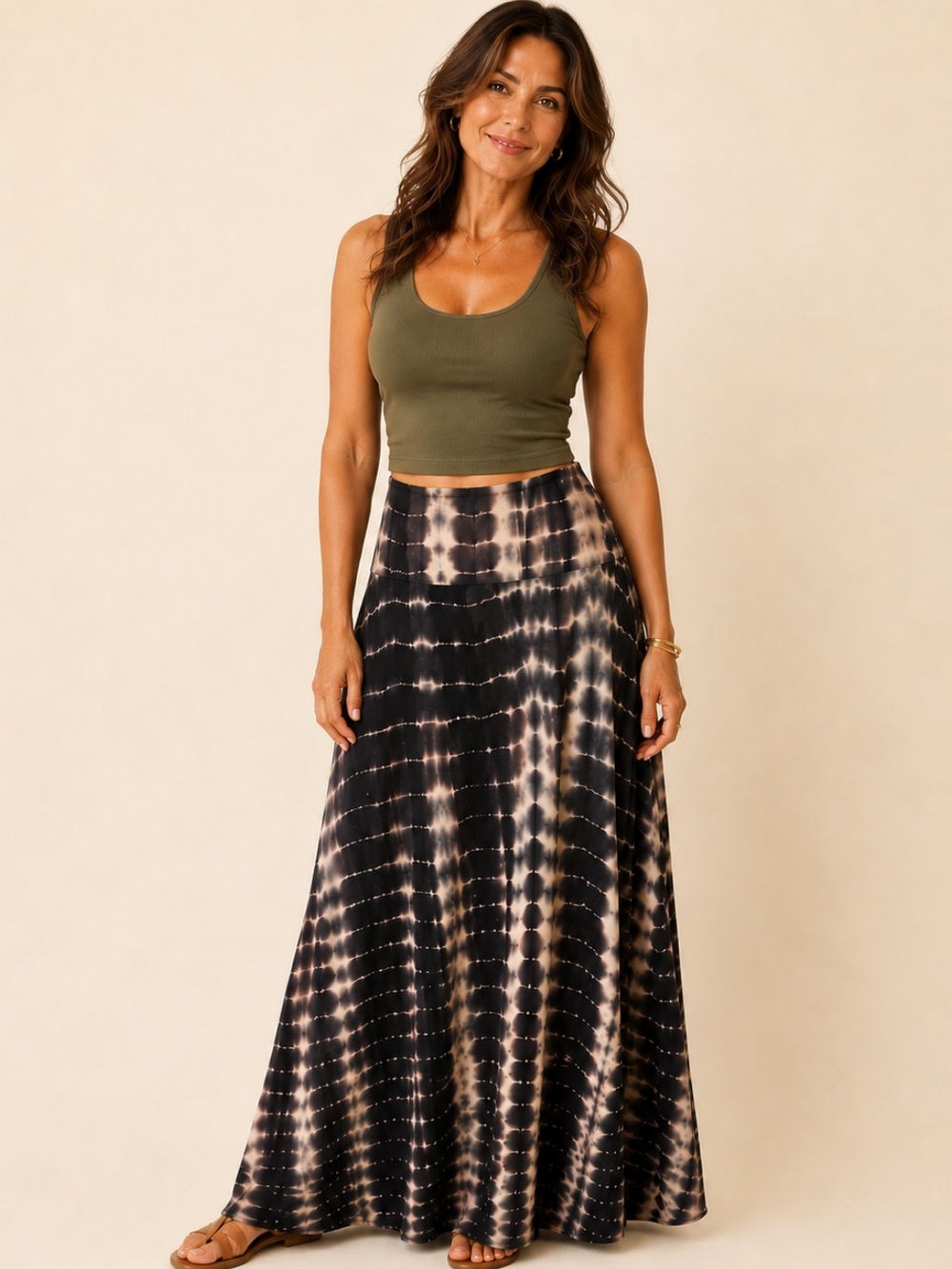 JODIFL Boutique Tie-Dye Maxi Skirt in Black and Cream Size Medium